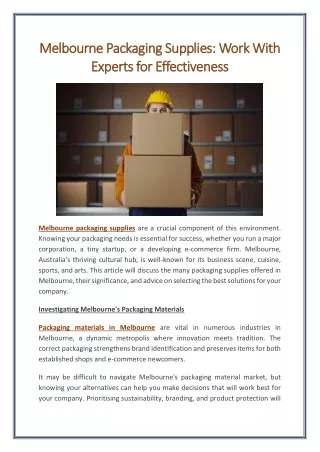 Melbourne Packaging Supplies Work With Experts for Effectiveness
