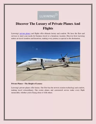 Discover The Luxury of Private Planes And Flights