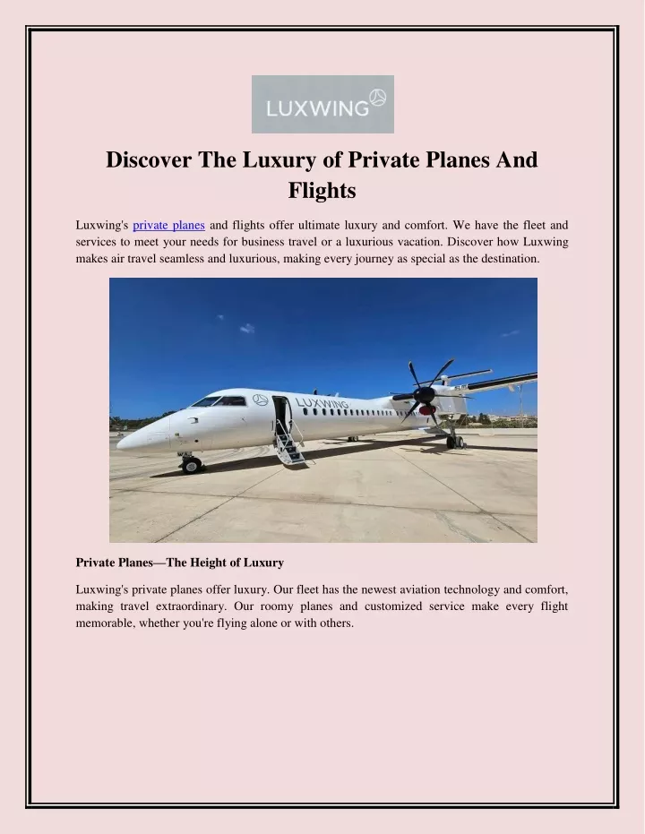 discover the luxury of private planes and flights