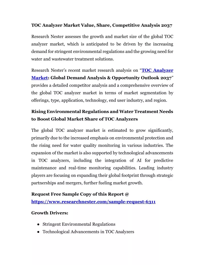 toc analyzer market value share competitive