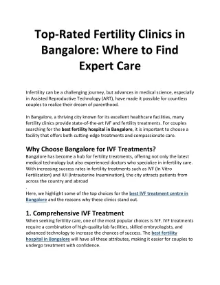 Top-Rated Fertility Clinics in Bangalore Where to Find Expert Care