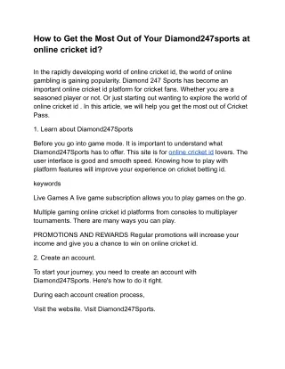 How to Get the Most Out of Your Diamond247sports at online cricket id?