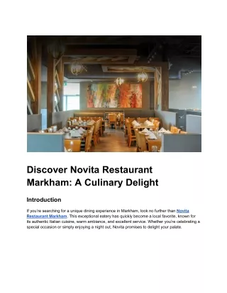 Discover Novita Restaurant Markham: A Culinary Delight