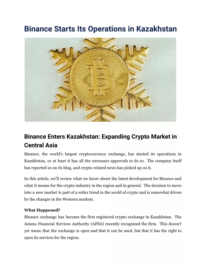 binance starts its operations in kazakhstan