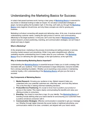 Understanding the Marketing Basics for Success