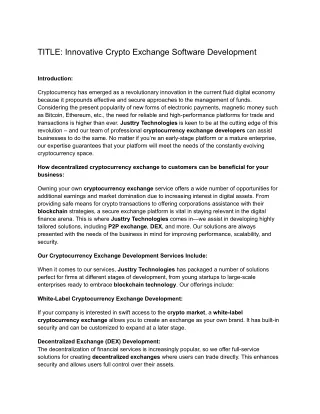 title innovative crypto exchange software