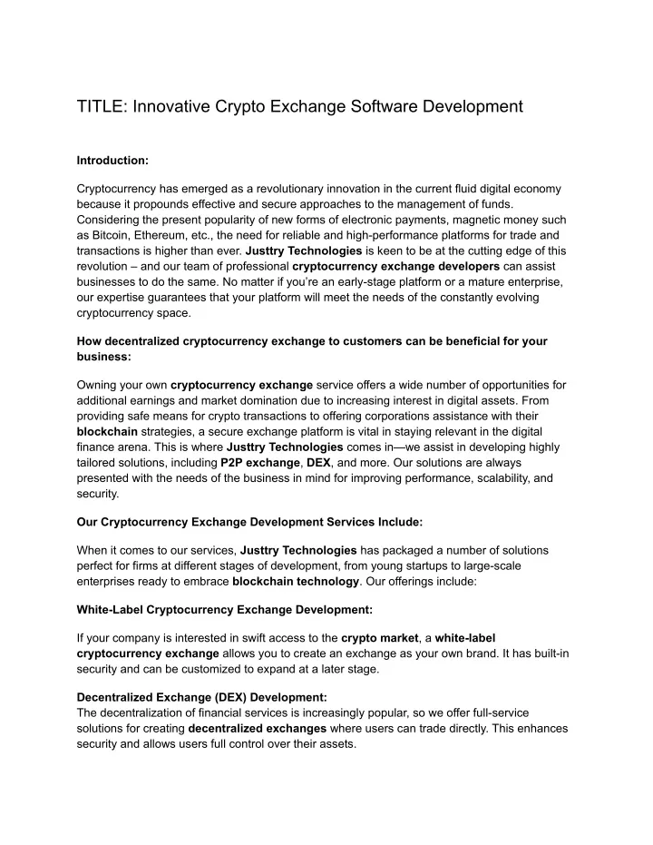 title innovative crypto exchange software