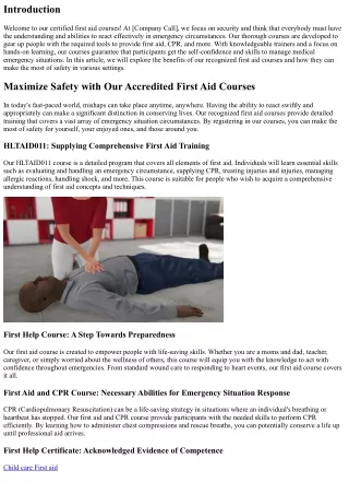 Maximize Safety with Our Accredited First Aid Courses