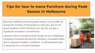 Tips for how to move Furniture during Peak Season in Melbourne