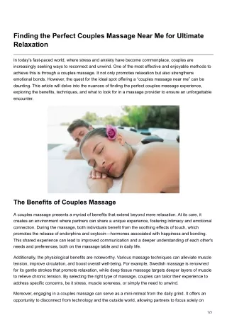 Finding the Perfect Couples Massage Near Me for Ultimate Relaxation