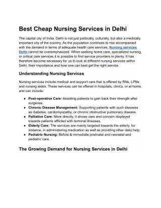 Best Cheap Nursing Services in Delhi