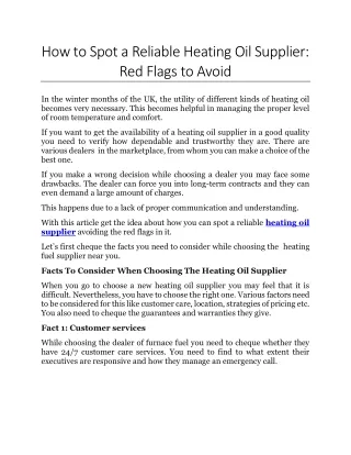 How to Spot a Reliable Heating Oil Supplier-Red Flags to Avoid