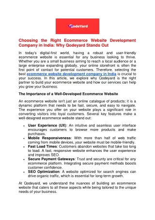 Choosing the Right Ecommerce Website Development Company in India Why Qodeyard Stands Out