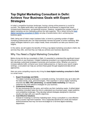 Top Digital Marketing Consultant in Delhi: Achieve Your Business Goals with Expe