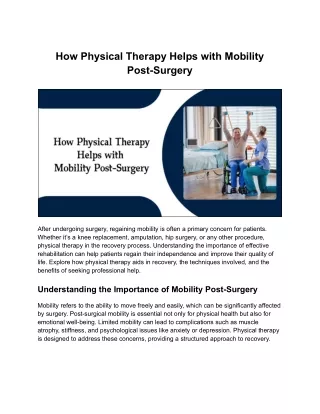 How Physical Therapy Helps with Mobility Post-Surgery