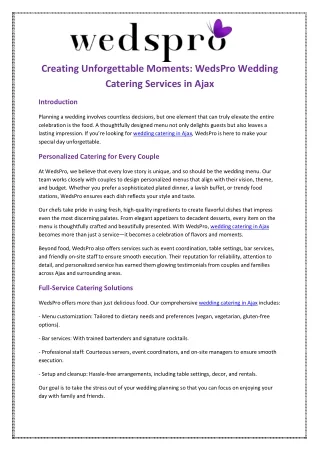 Creating Unforgettable Moments: WedsPro Wedding Catering Services in Ajax