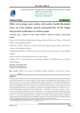 Effect of covering water surface with azolla (Azolla filiculoides Lam.) on water
