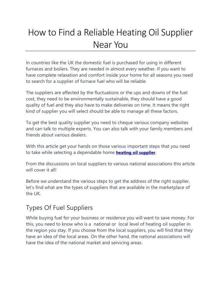 how to find a reliable heating oil supplier near