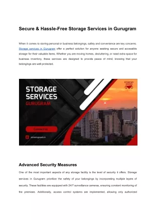 Secure and Hassle-Free Storage Services in Gurugram