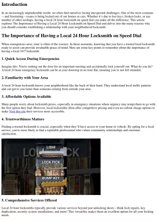 The Importance of Having a Local 24 Hour Locksmith on Speed Dial