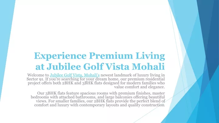 experience premium living at jubilee golf vista mohali