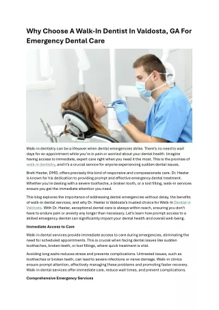 Why Choose A Walk-In Dentist In Valdosta, GA For Emergency Dental Care