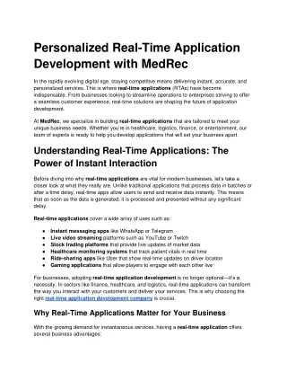 Personalized Real-Time Application Development with MedRec