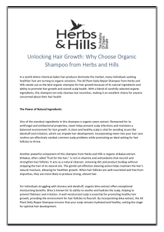 Unlocking Hair Growth Why Choose Organic Shampoo from Herbs and Hills