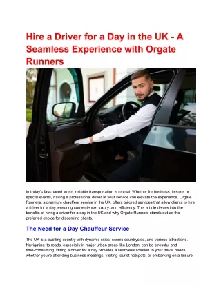Hire a Driver for a Day in the UK - A Seamless Experience with Orgate Runners