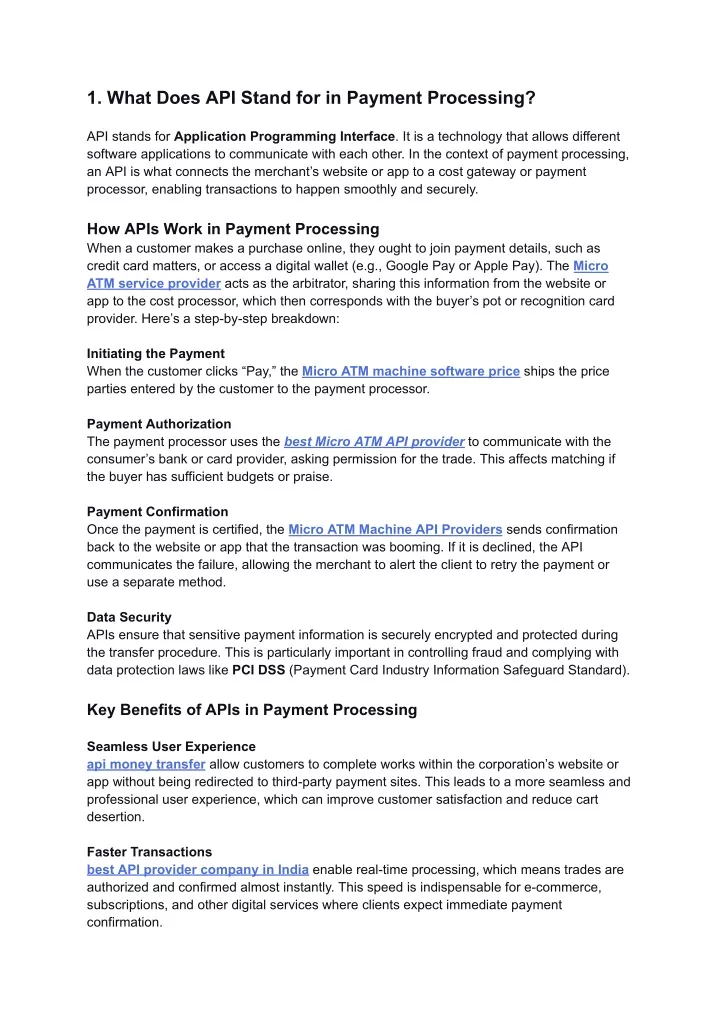 1 what does api stand for in payment processing