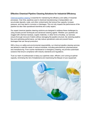 Professional Chemical Pipeline Cleaning for Safe and Efficient Operations