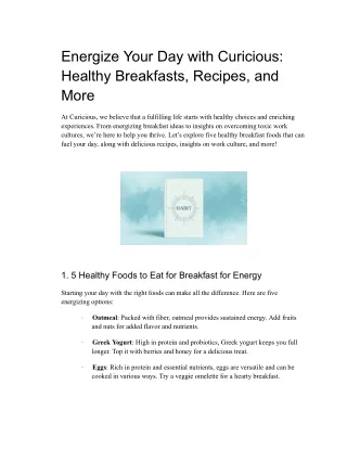 energize your day with curicious healthy
