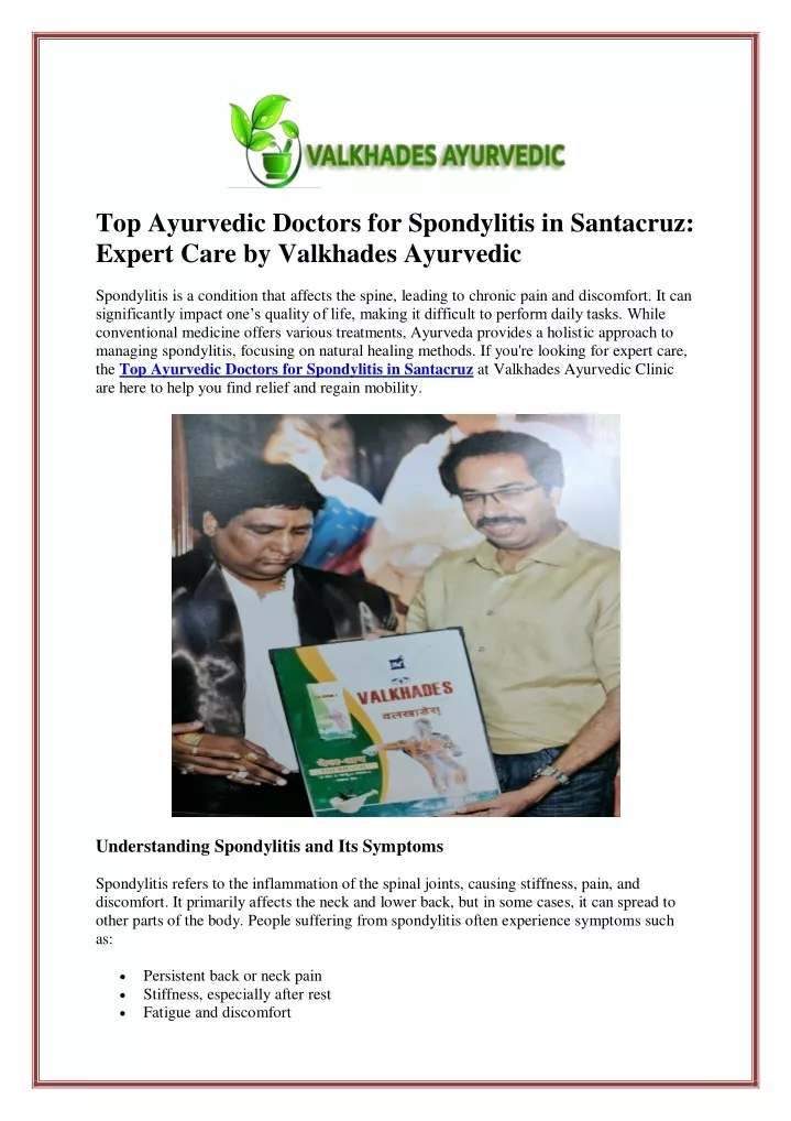 top ayurvedic doctors for spondylitis