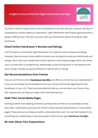 Insight on How to Pick the Right Hairdresser Fairlight