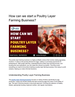 How can we start a Poultry Layer Farming Business?