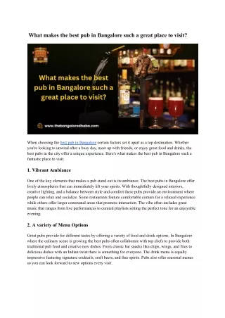 What makes the best pub in Bangalore such a great place to visit