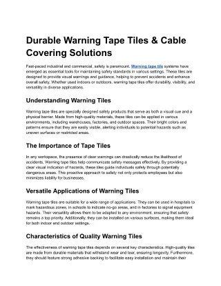 Durable Warning Tape Tiles & Cable Covering Solutions