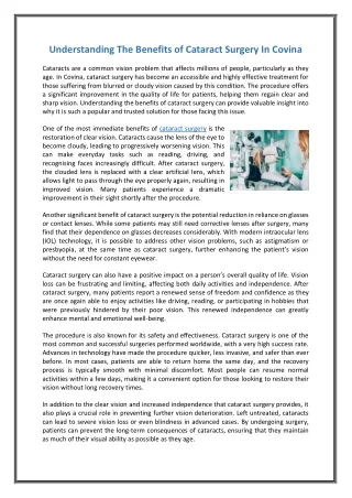 Understanding The Benefits of Cataract Surgery In Covina