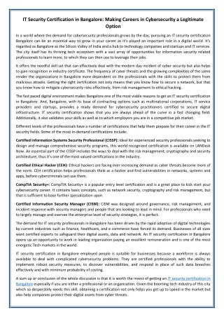 IT Security Certification in Bangalore: Making Careers in Cybersecurity a Legiti