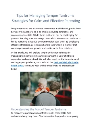 Tips for Managing Temper Tantrums: Strategies for Calm and Effective Parenting