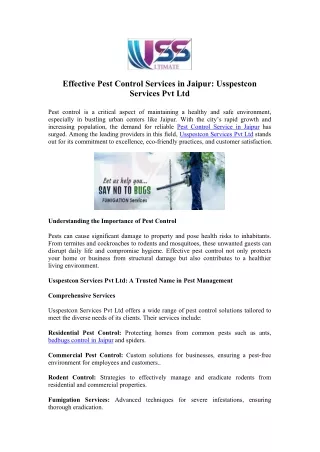 Affordable Pest Control Services in Jaipur - USSPestCon