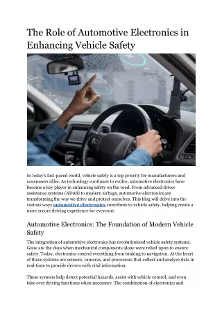 The Role of Automotive Electronics in Enhancing Vehicle Safety