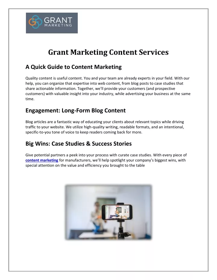 grant marketing content services