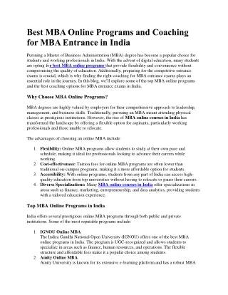 Best MBA Online Programs and Coaching in India