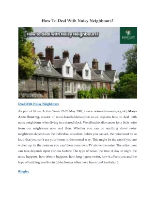 How To Deal With Noisy Neighbours