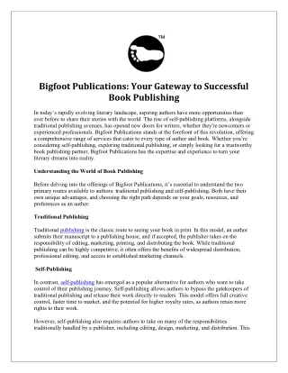 Bigfoot Publications Your Gateway to Successful Book Publishing
