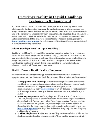 Ensuring Sterility in Liquid Handling_ Techniques & Equipment