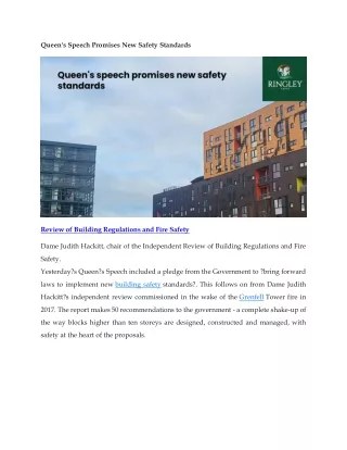 Queen's Speech Promises New Safety Standards
