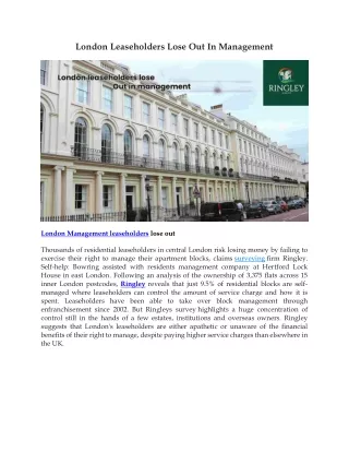 London Leaseholders Lose Out In Management