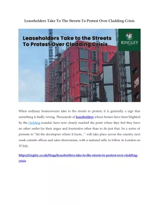 Leaseholders Take To The Streets To Protest Over Cladding Crisis